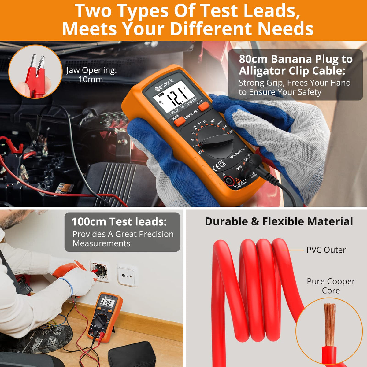Neoteck DMM 45-degree stand positions the screen for easy viewing.