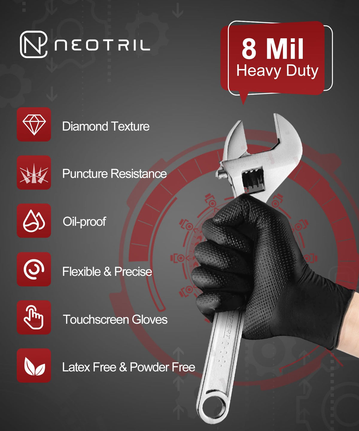 NEOTRIL heavy-duty nitrile gloves in a bulk pack for tough tasks