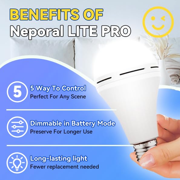 Neporal 2600mAh backup bulb keeps rooms lit for hours.