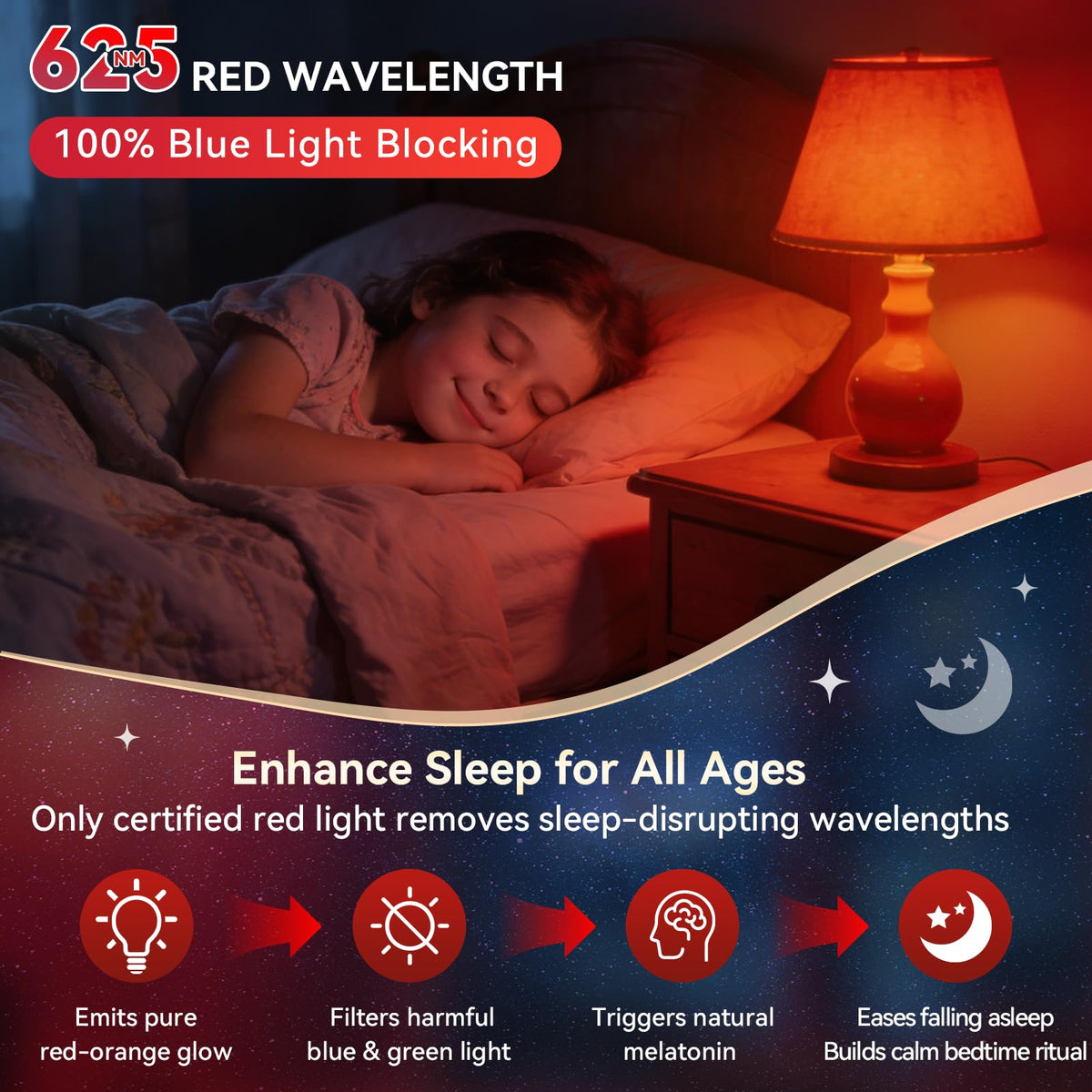 Neporal red night light in a baby room delivering soothing ambiance