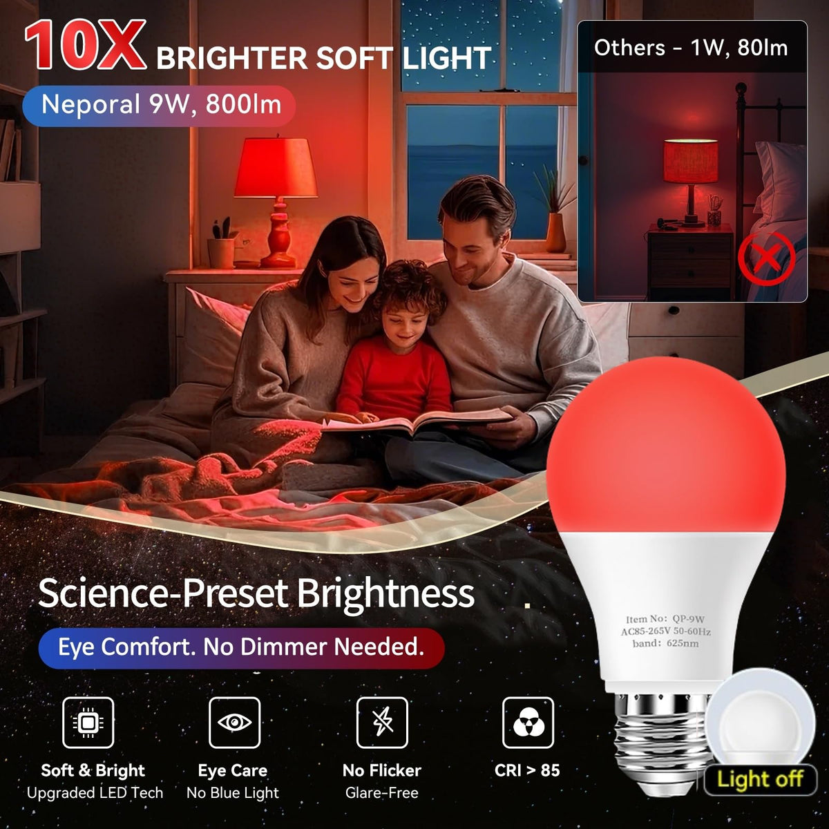Neporal 625nm red bulb offers even diffusion for relaxed spaces
