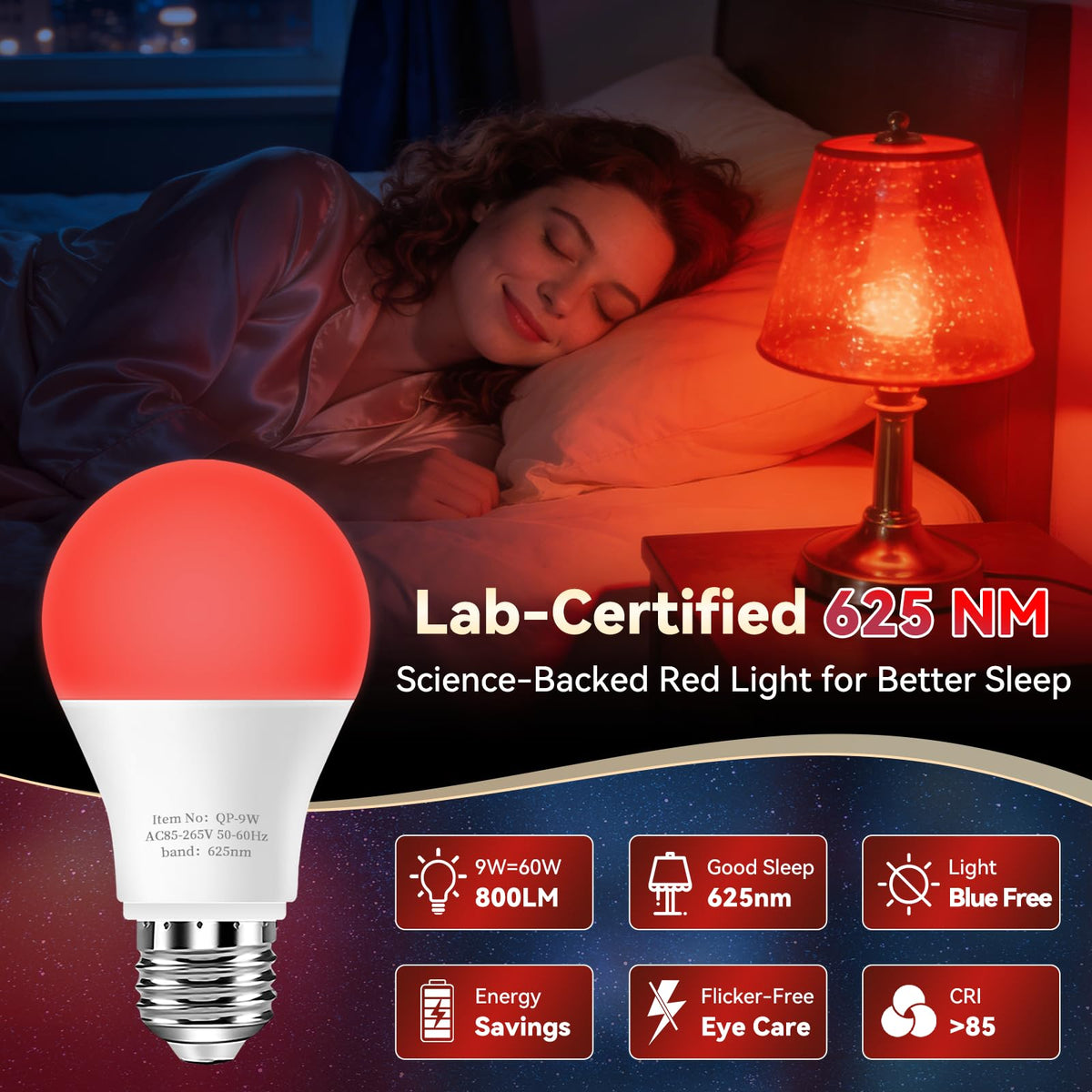 Neporal red light bulb brightening a reading nook with warm, flicker-free light
