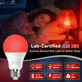 Neporal red light bulb brightening a reading nook with warm, flicker-free light