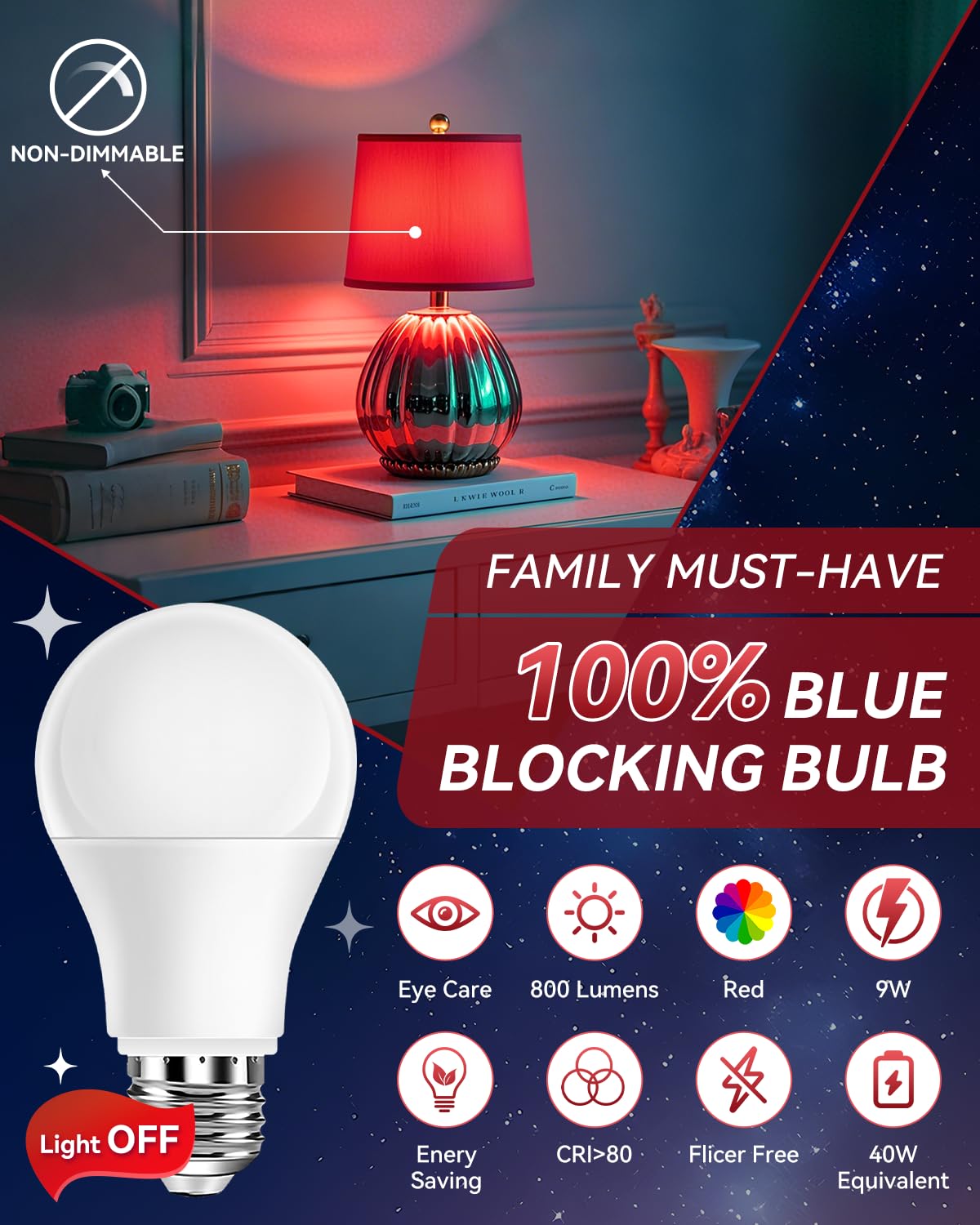Neporal A19 night-light 625nm emits gentle, blue-free illumination