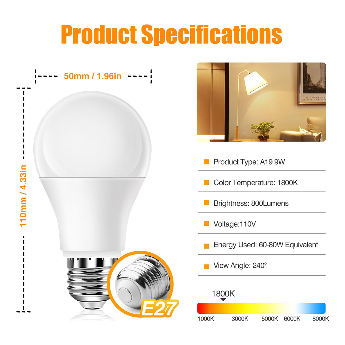 Neporal amber light bulb six-pack energy efficient lighting