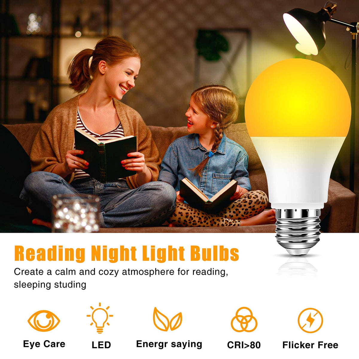 Neporal blue light blocking bulb in a living room enhances evening relaxation.