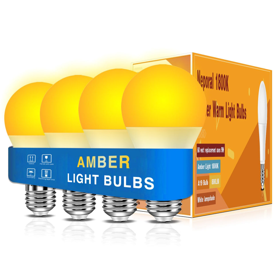 Neporal Amber Sleep Light Bulbs 1800K 4PK warm bedside glow for restful evenings.