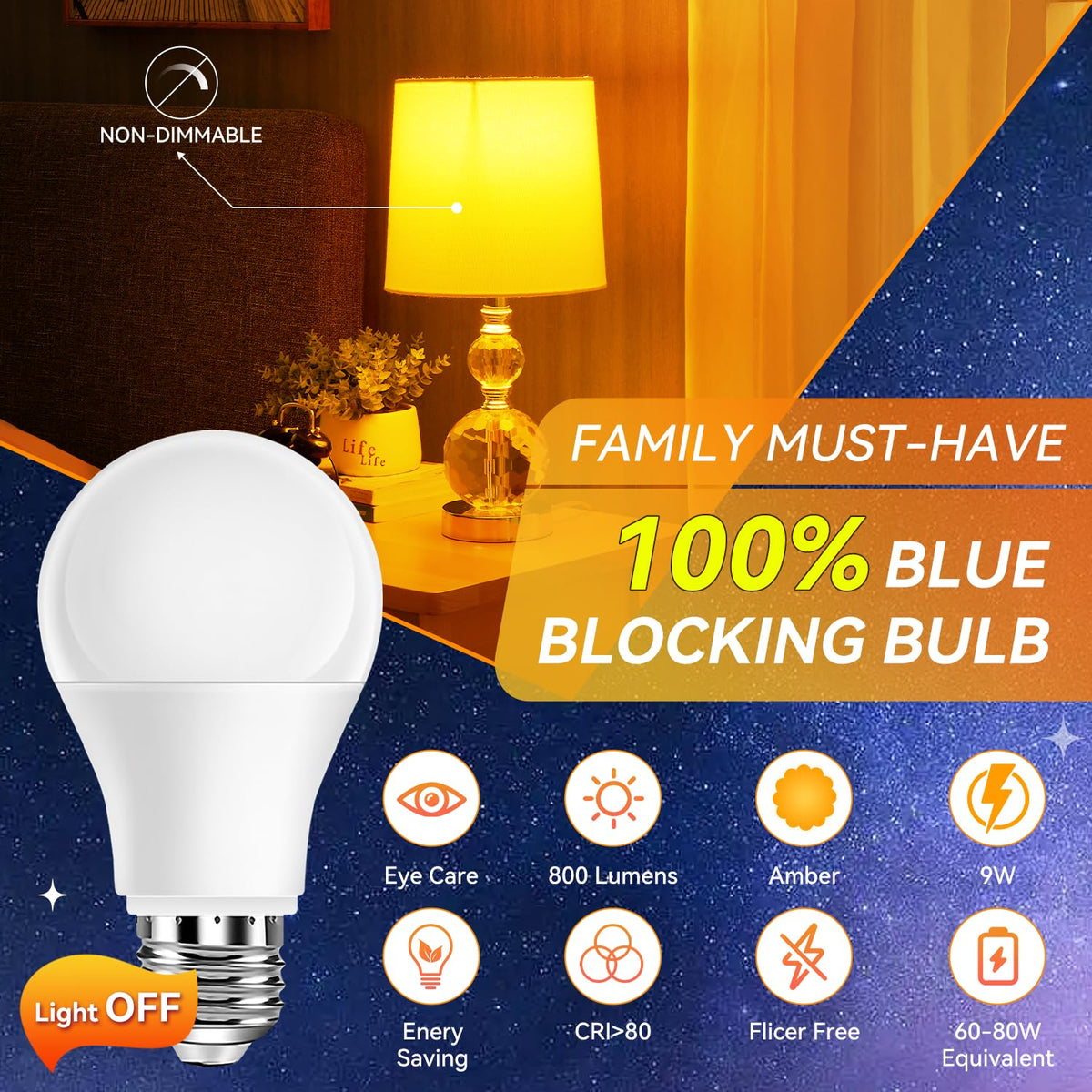 Neporal Amber Sleep Light Bulbs 9W soft glow supports eye comfort and energy savings.