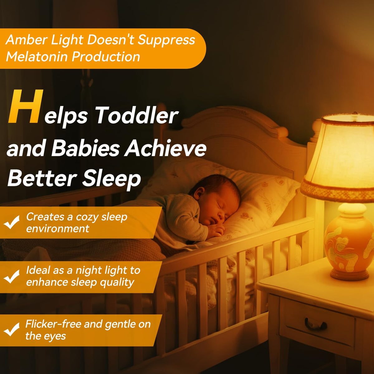 Neporal Amber Sleep Light Bulbs E26 base fits standard lamps for easy setup.