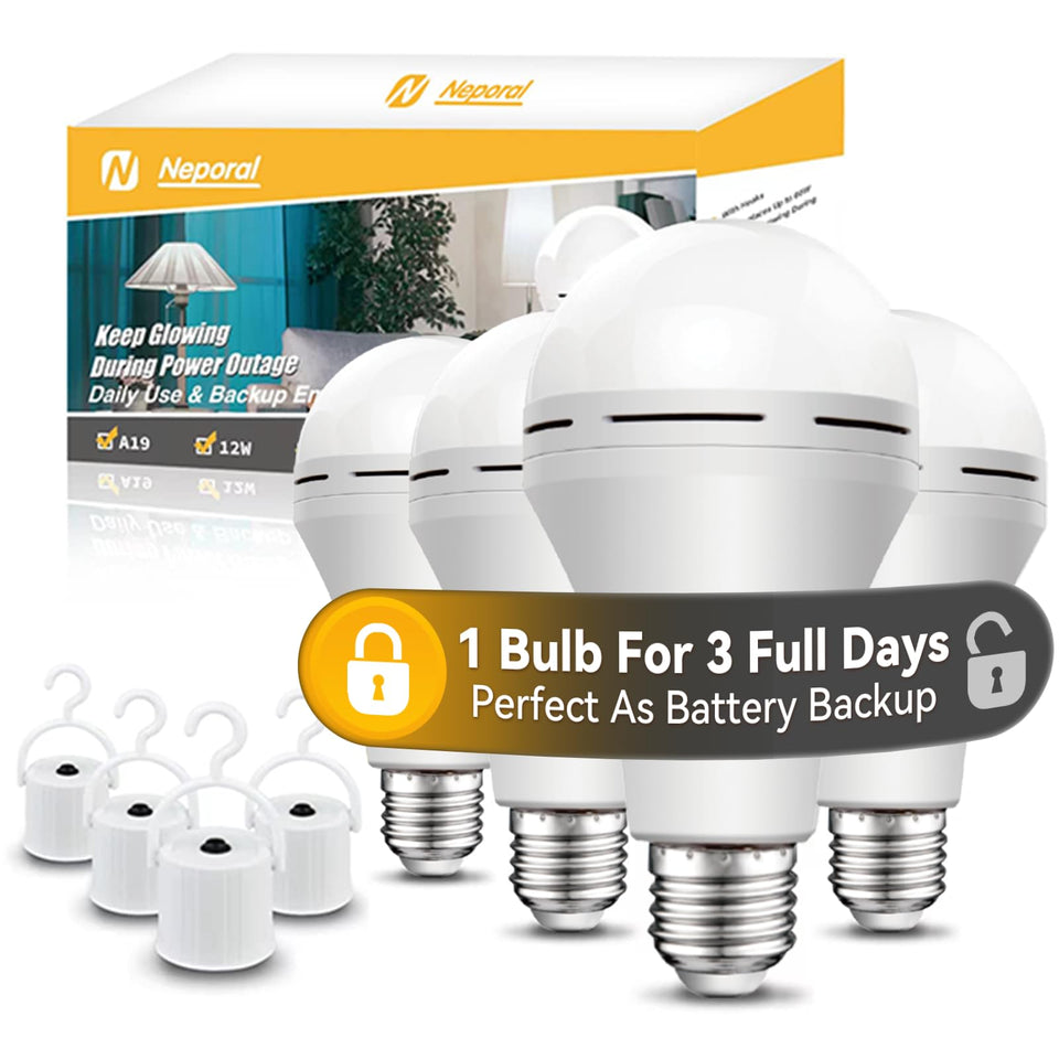 Neporal emergency-rechargeable light-bulb 4-pack for reliable outages.