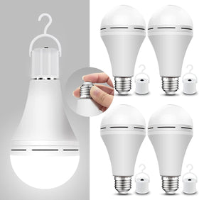 Neporal emergency-rechargeable light bulb with hook ready for outages and everyday lighting.