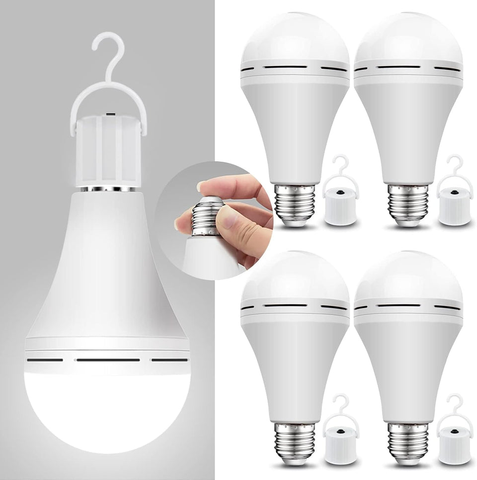 Neporal emergency-rechargeable light bulb with hook ready for outages and everyday lighting.