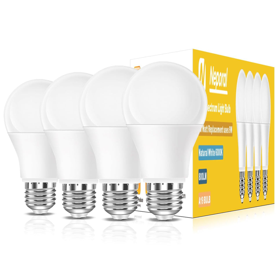 Neporal full-spectrum light bulb 4-pack in box for easy replacement