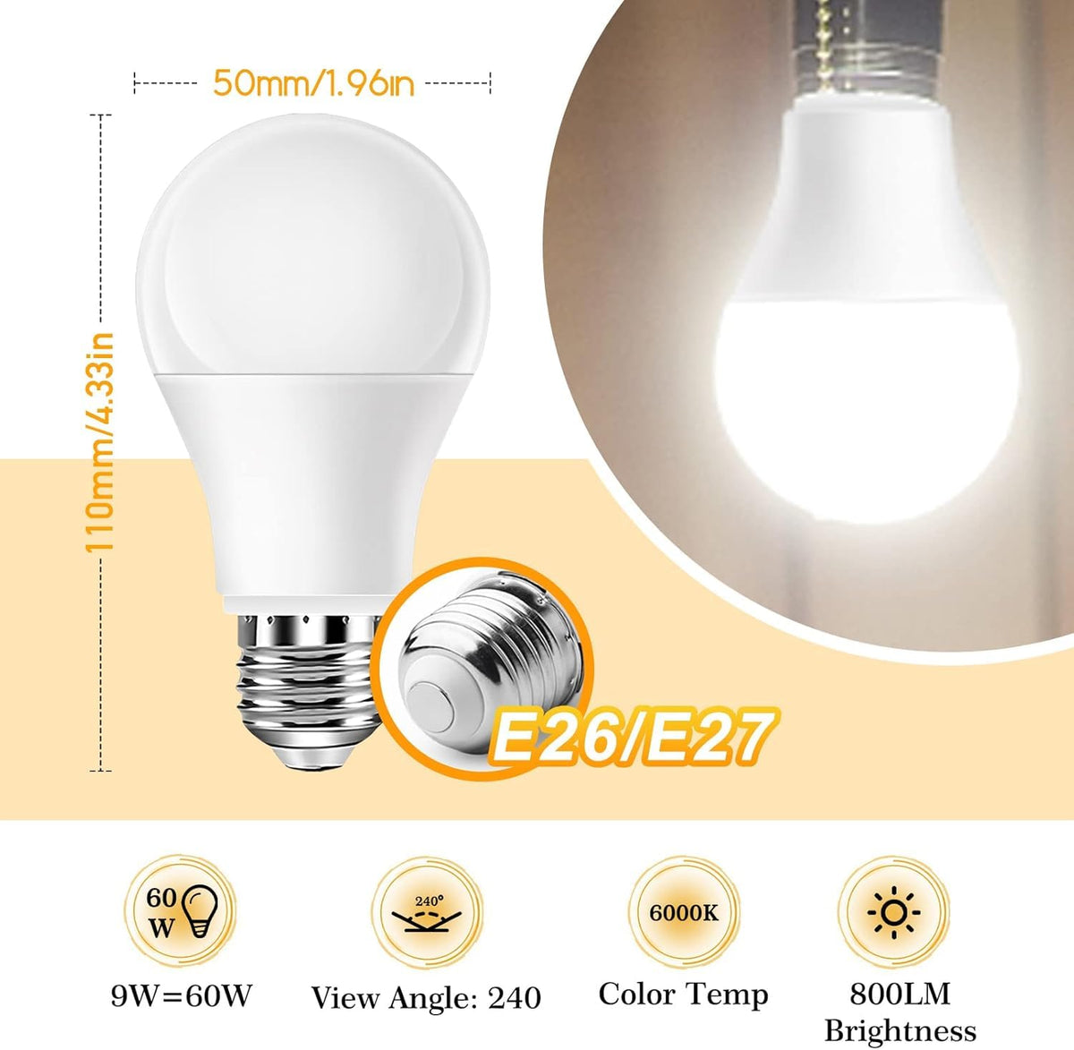 Neporal bulb with E26/E27 base ready for standard sockets