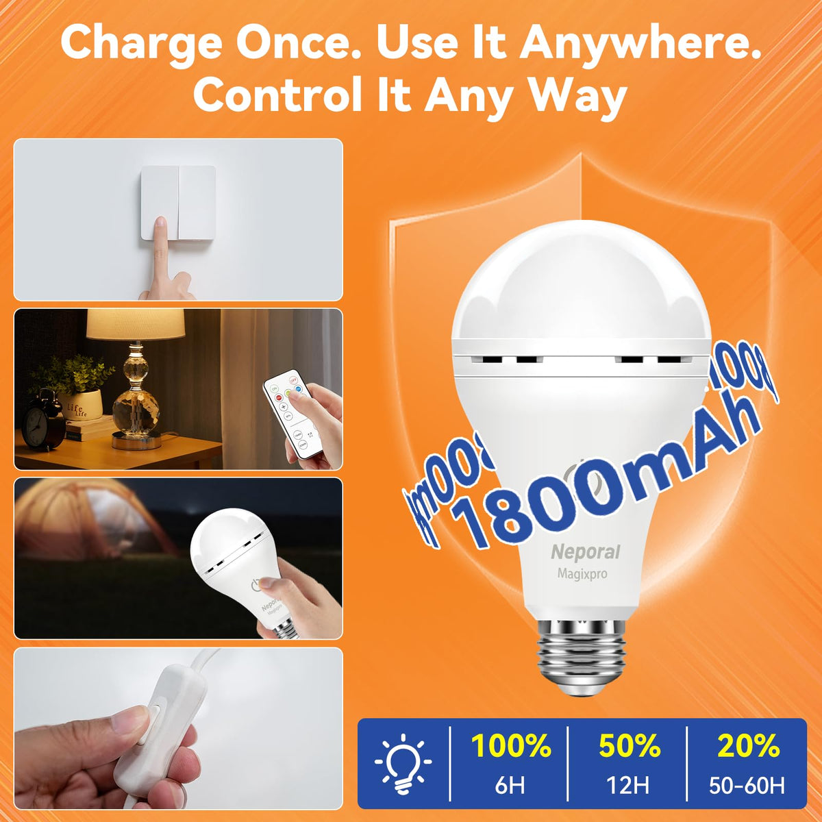 Neporal MagixPro battery powered bulb for cordless lamps