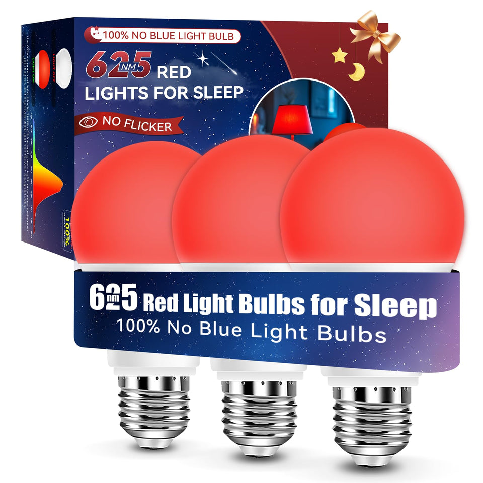 Neporal red light bulbs in 625nm glow creating calm nighttime ambiance