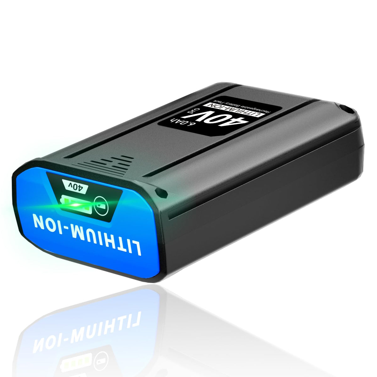 NEPOWILL 40V battery front view showing high-capacity design for longer runtime