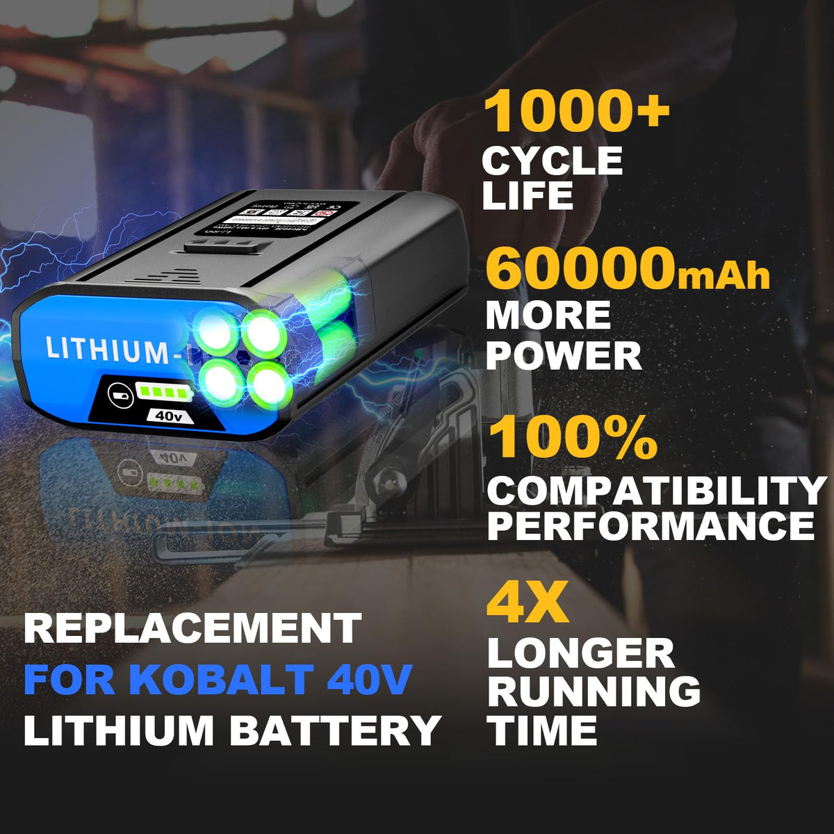 NEPOWILL 40V battery with 4-LED indicator for quick charge level checks