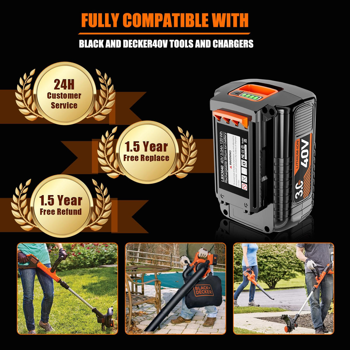 NEPOWILL 40V battery specs 120Wh and 3000mAh for longer runtime.