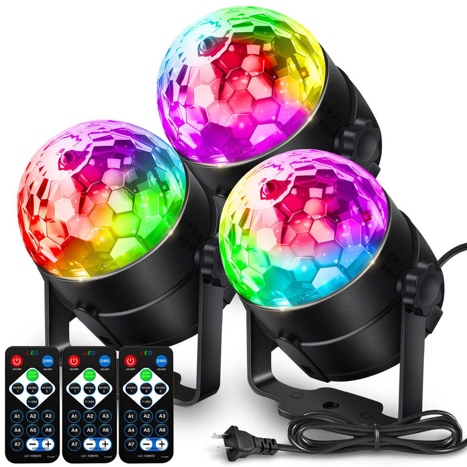 NEQUARE disco ball lights 3-pack on table creates vibrant party ambience.