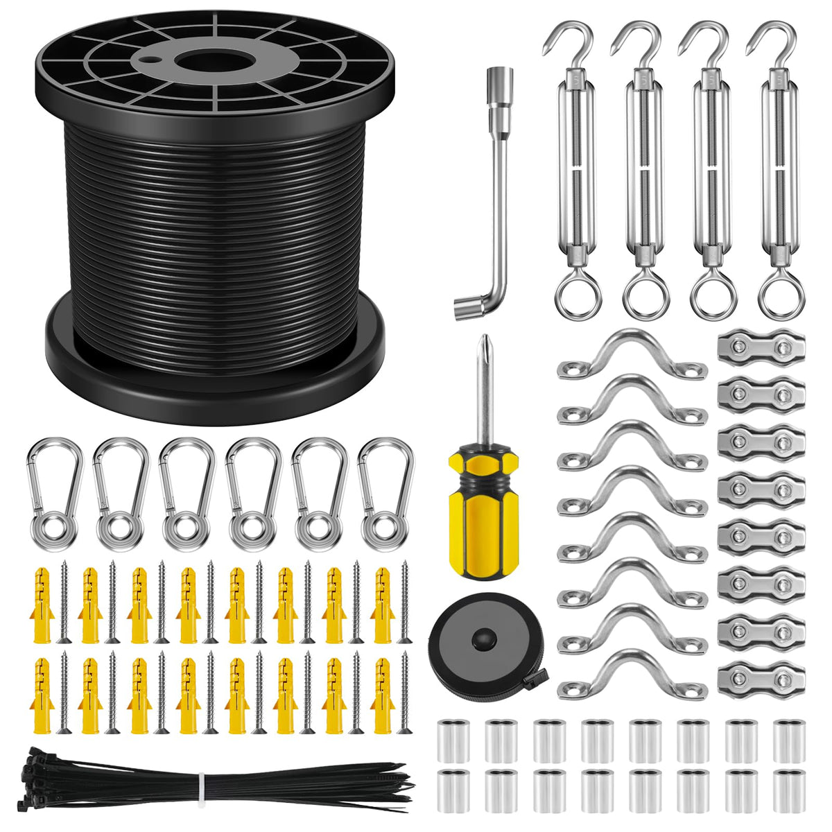 NEREUS string light hanging kit with coil bobbin keeps cables tidy for easy setup.