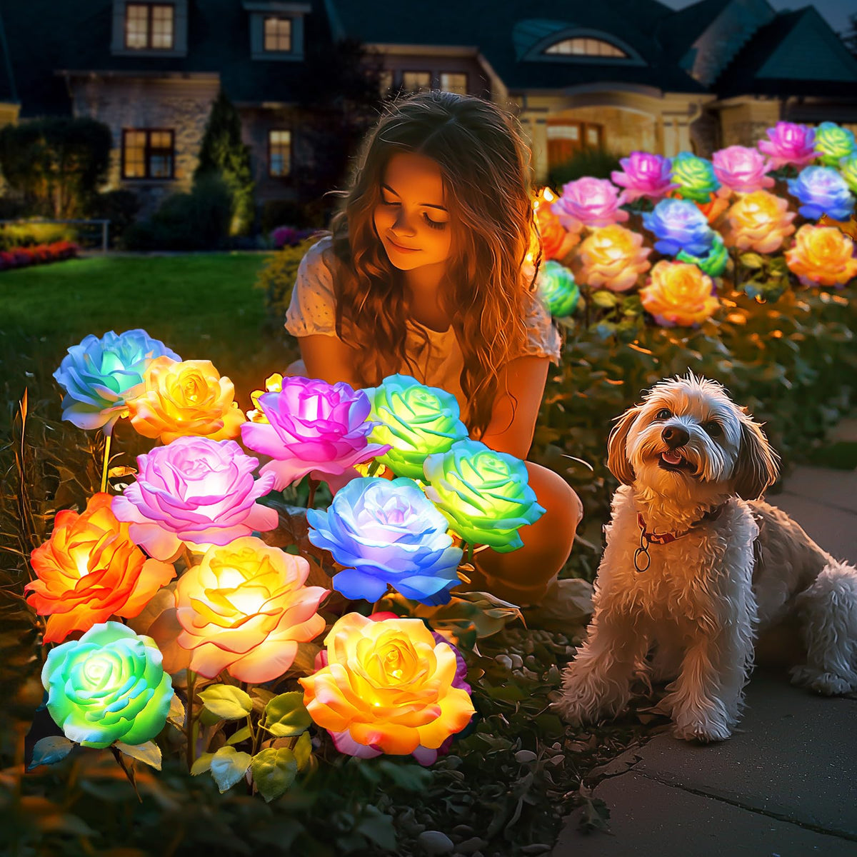 NESSTU easy-install solar-rose lights require no wiring or tools