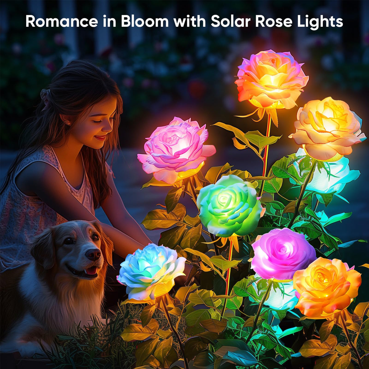 NESSTU 7-color changing rose light for colorful outdoor ambiance.