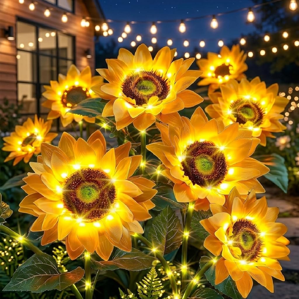NESSTU solar flowers 3-pack stakes deliver a dramatic full-bloom night display