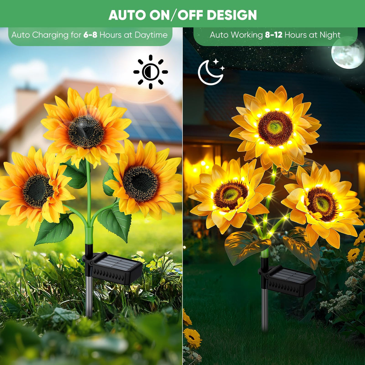 NESSTU Solar Flowers with IP65 waterproof, weatherproof stake in rain