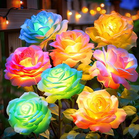 NESSTU solar rose light stake pack brightening garden paths at night.