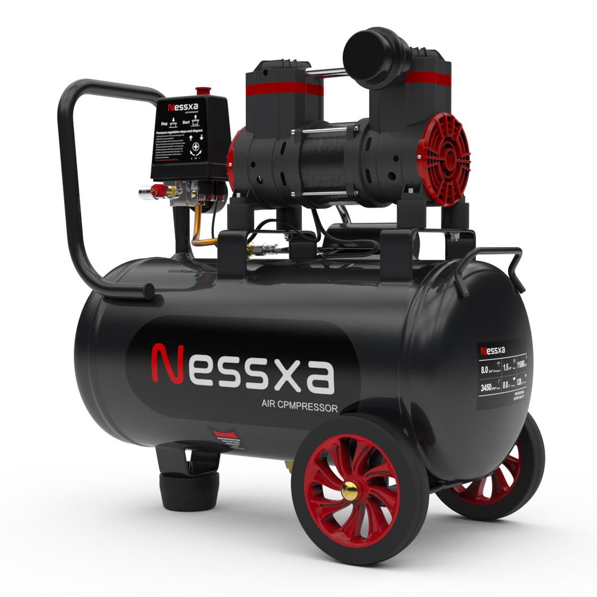 Nessxa 8-gallon air compressor tank ready for portable workshop tasks