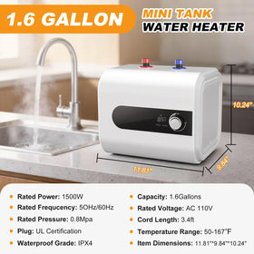 Nessxa mini-tank heater rapid heat 1500W delivers quick hot water for tasks.