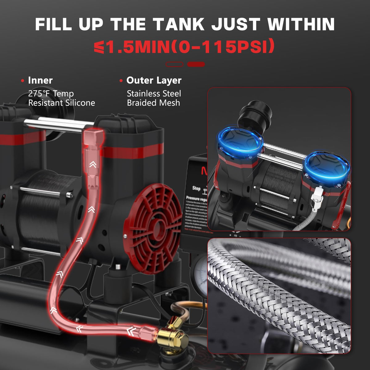 Nessxa portable air compressor with handle and wheels for easy transport