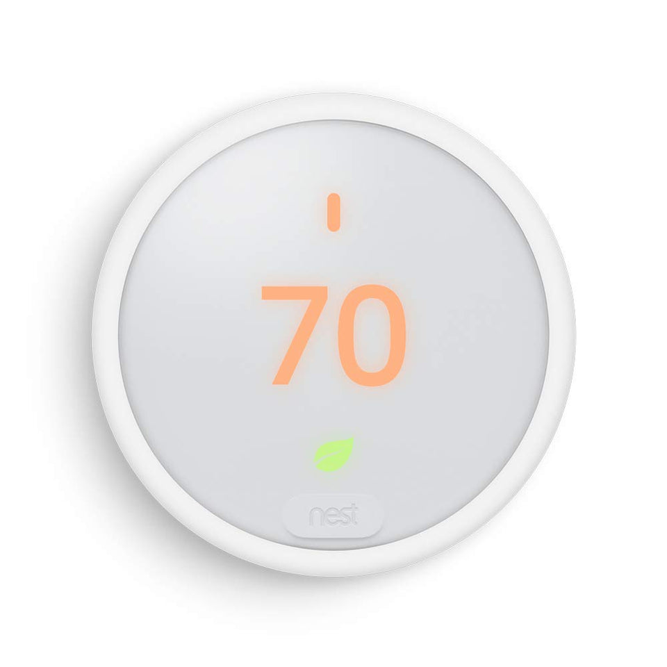 Nest Thermostat E on wall with frosted white finish enables energy-saving comfort