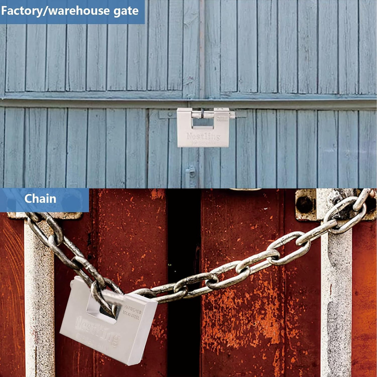 Nestling padlock in D-shaped design for versatile mounting.