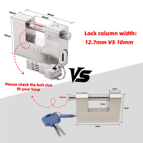 Nestling padlock showing hardened shackle for durable outdoor security.