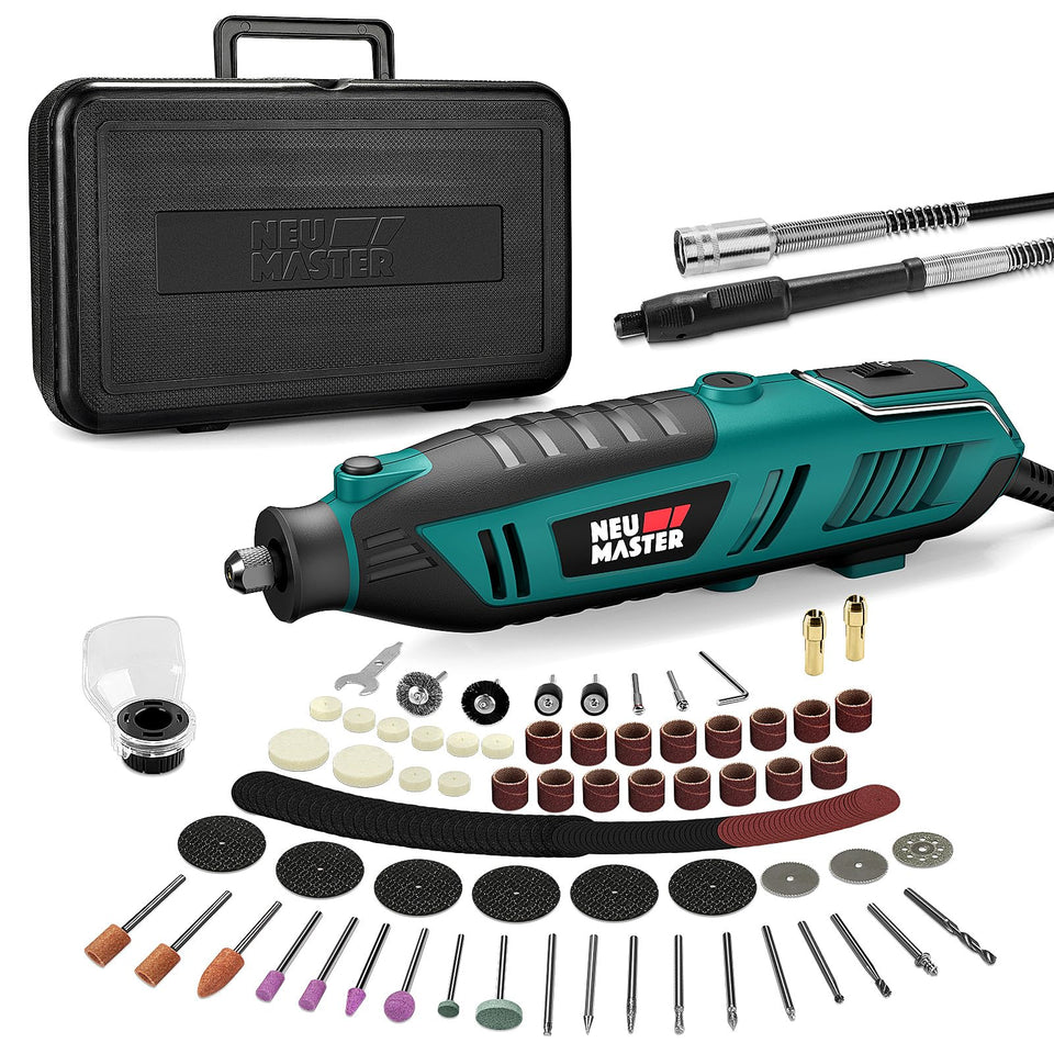 NEU MASTER 180W rotary tool kit front view, ideal for precise DIY tasks