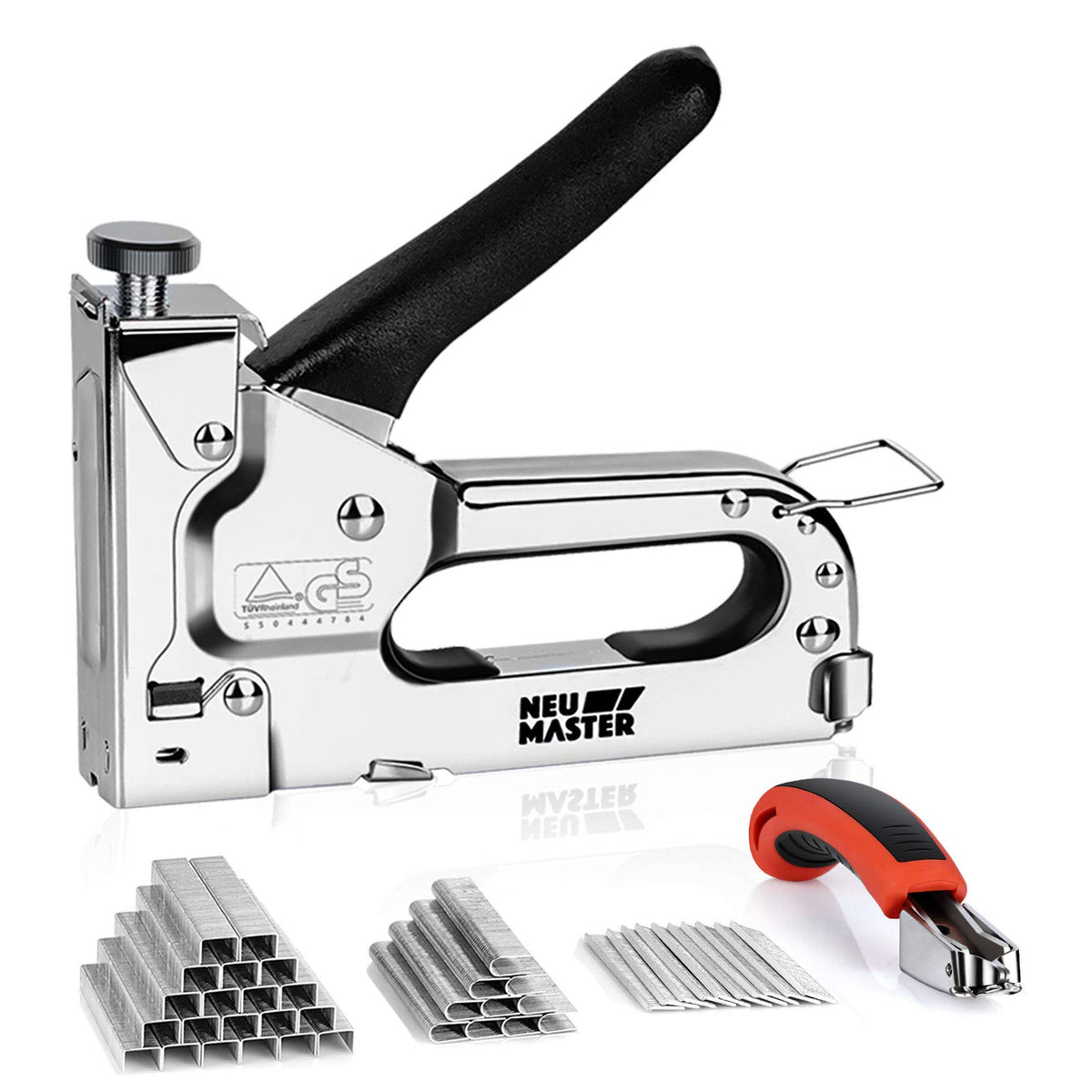 NEU MASTER 3-in-1 staple gun with ergonomic handle for comfortable upholstery projects