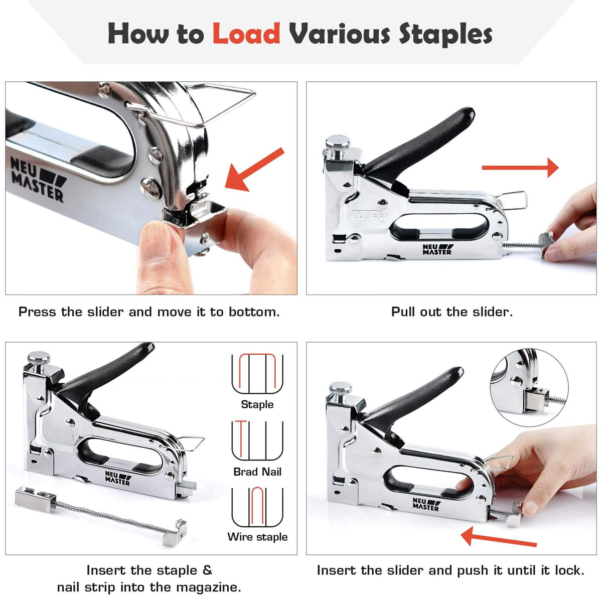 NEU MASTER 3-in-1 staple gun quick jam clear feature saves time