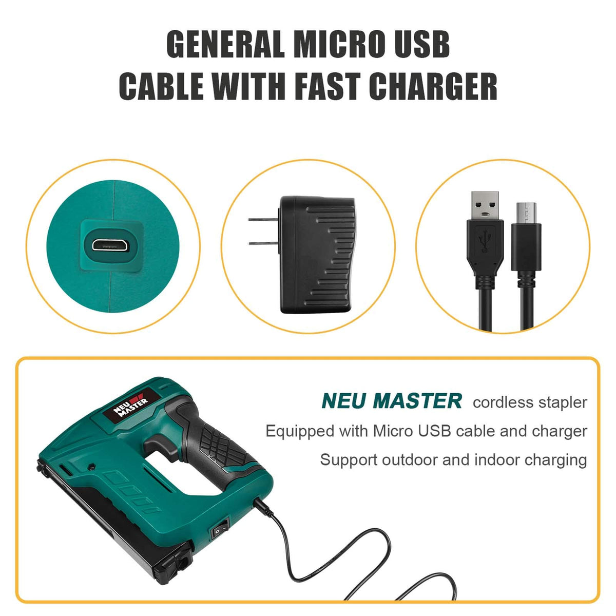 NEU MASTER charger and micro USB cable for on the go power