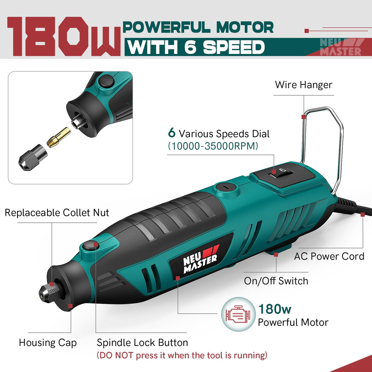 NEU MASTER rotary tool 6-speed dial for smooth speed control