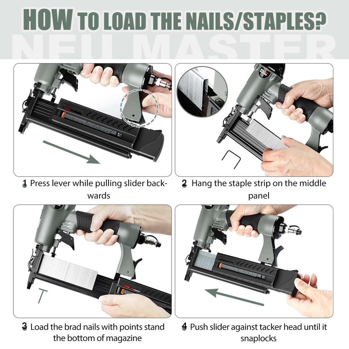 NEU MASTER rubber grip handle provides comfortable control during extended use.