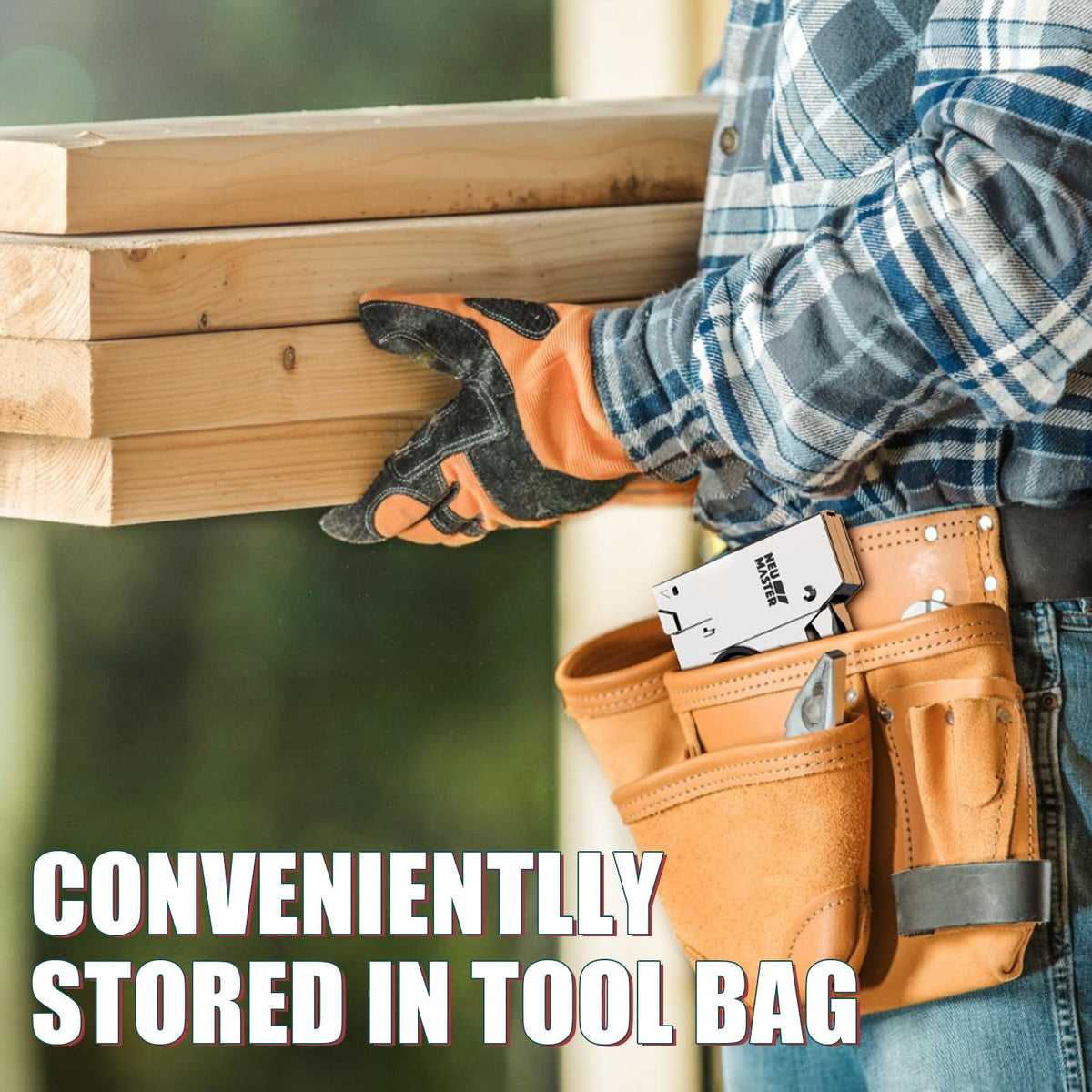 Storage hook on NEU MASTER keeps tools organized between jobs.