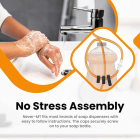 Never-MT under-sink space saver demonstrates tubing routing for clean installation.