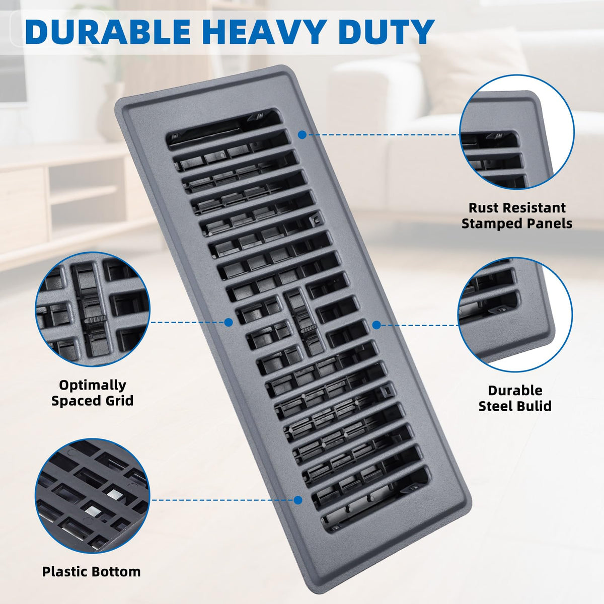 NEVESYKCUL opposed blade damper on a 4x10 floor register enables adjustable airflow