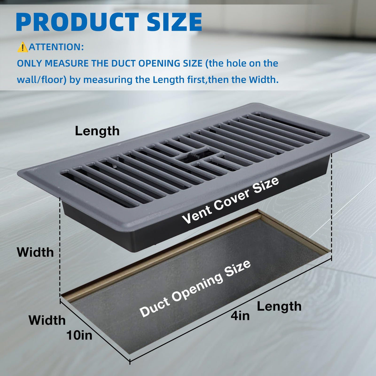 NEVESYKCUL rust-resistant coating protects the 4x10 floor register finish