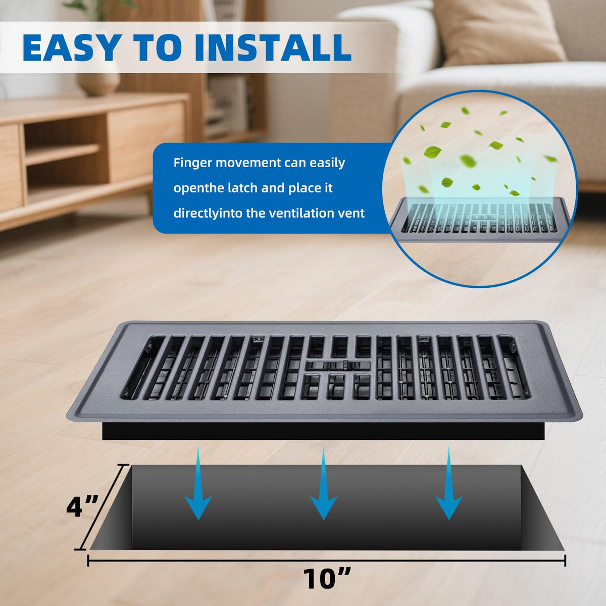 NEVESYKCUL 4x10 floor register sidewall mount for versatile airflow