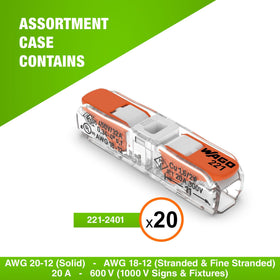 New Age America WAGO 221-2401 pack with 20 connectors in organized case