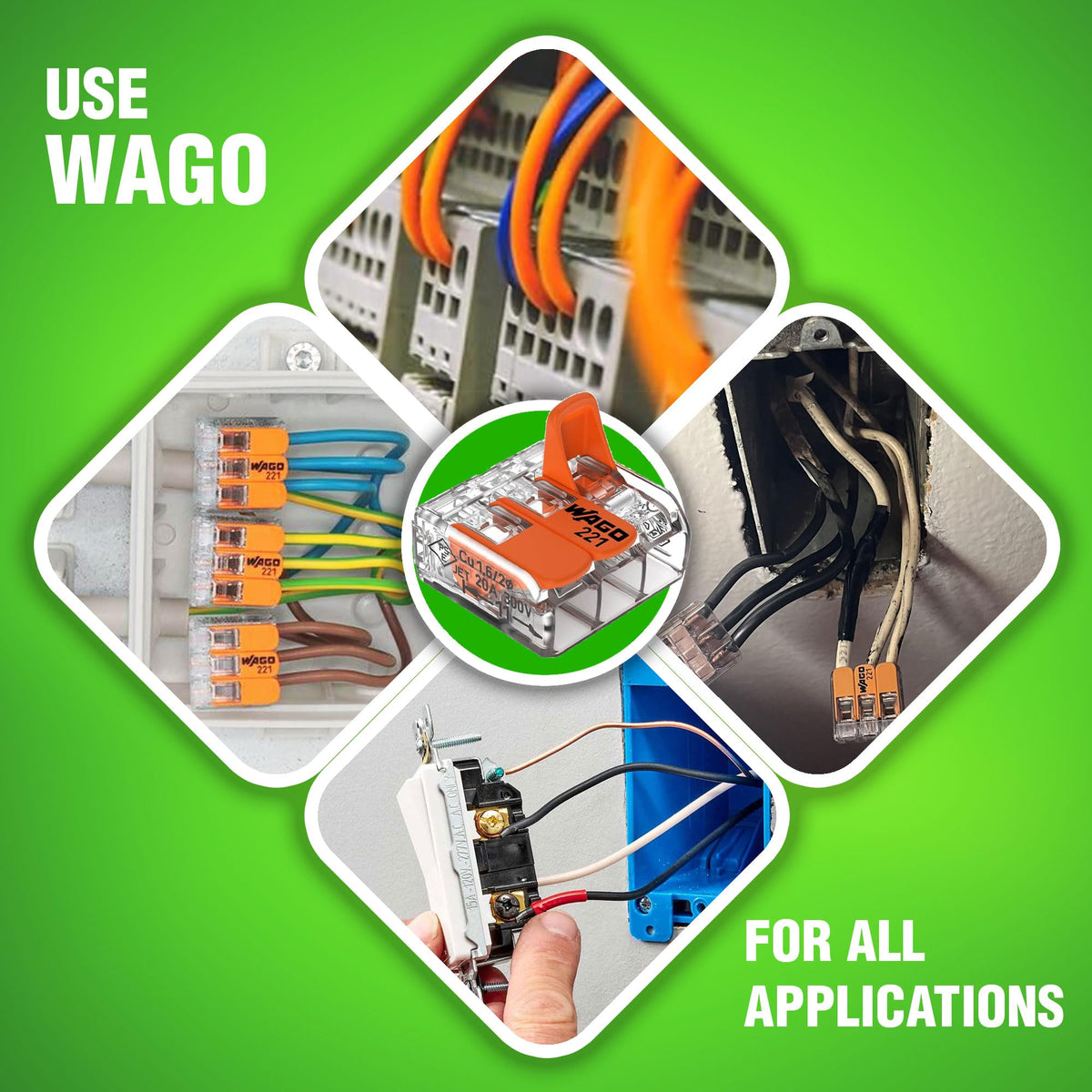 New Age America WAGO 221-415 lever nut side view emphasizing compact footprint.
