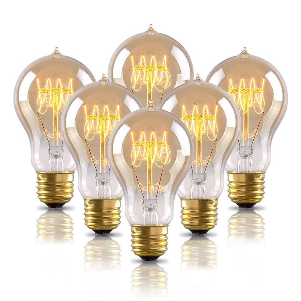 New Lights warm Edison bulbs with amber glass add vintage charm to any fixture.